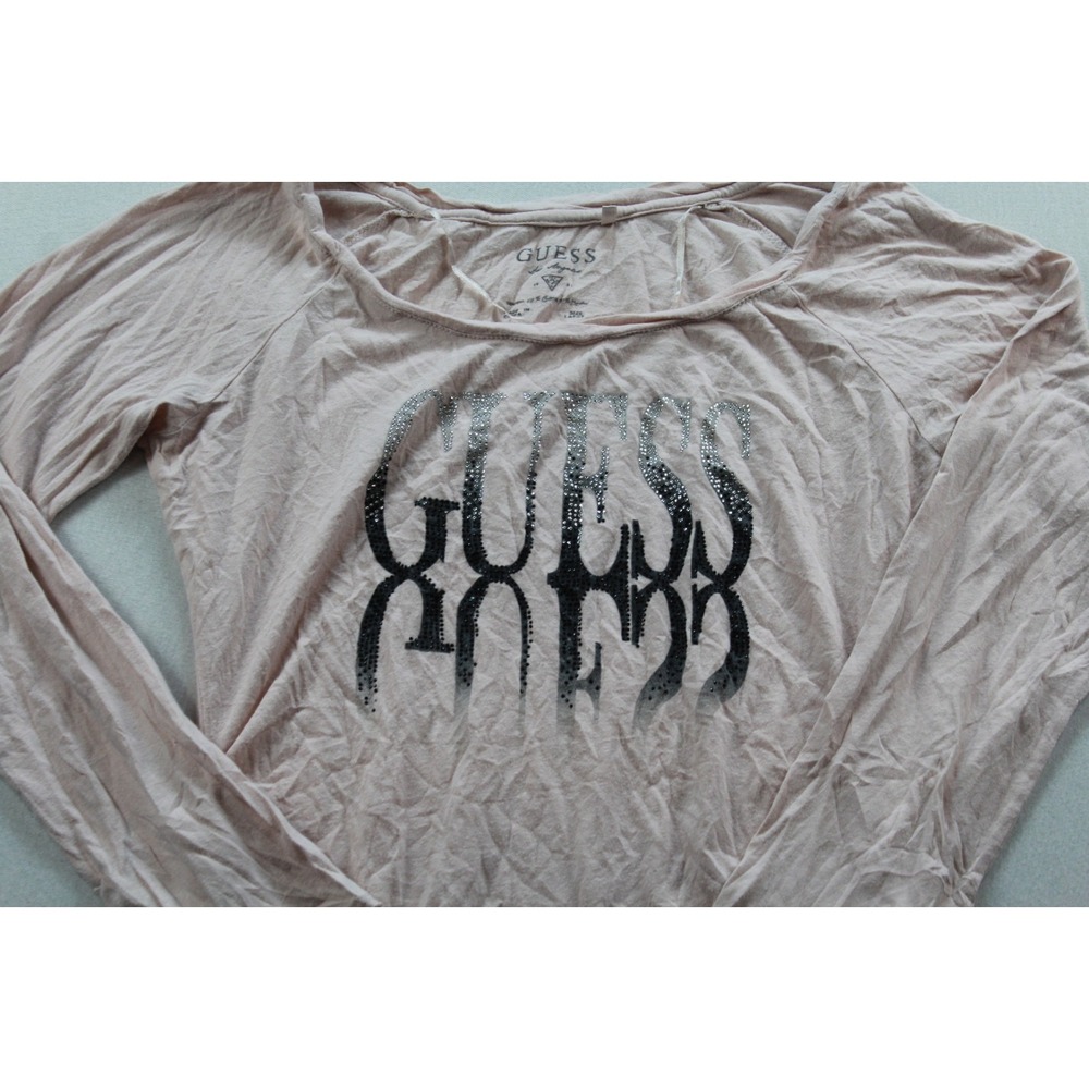 Guess Women Beige Top Long Sleeve Round Neck Casual Size Large - Picture 4 of 8